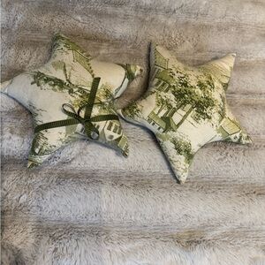 Green and Cream Star-Shaped Throw Pillows